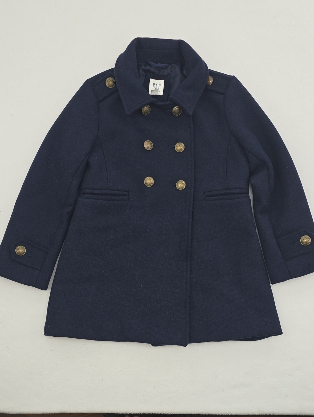 Gap Kids Navy Blue Wool-Blend Peacoat with Gold Buttons